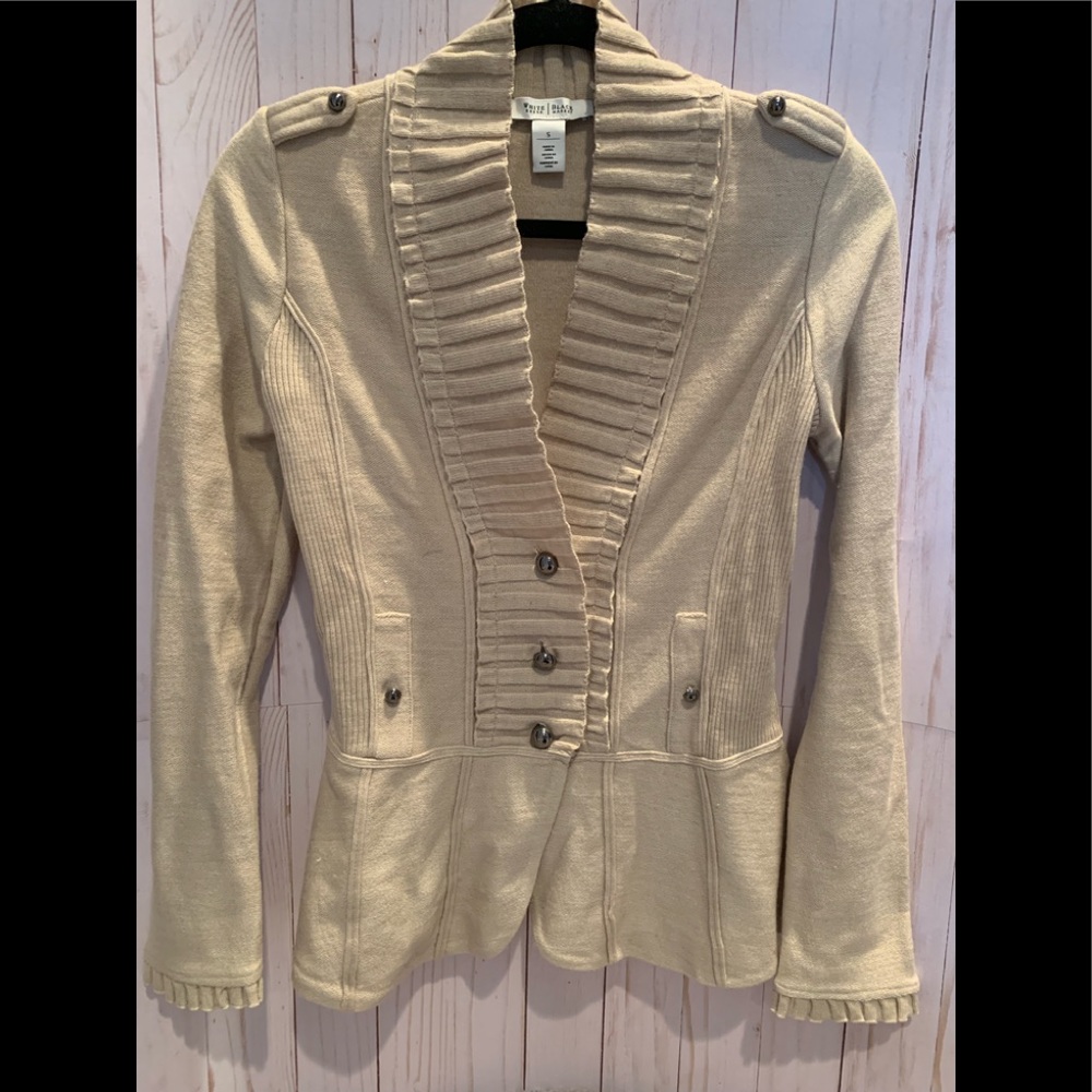 White House Black Market Tan button Front Sweater